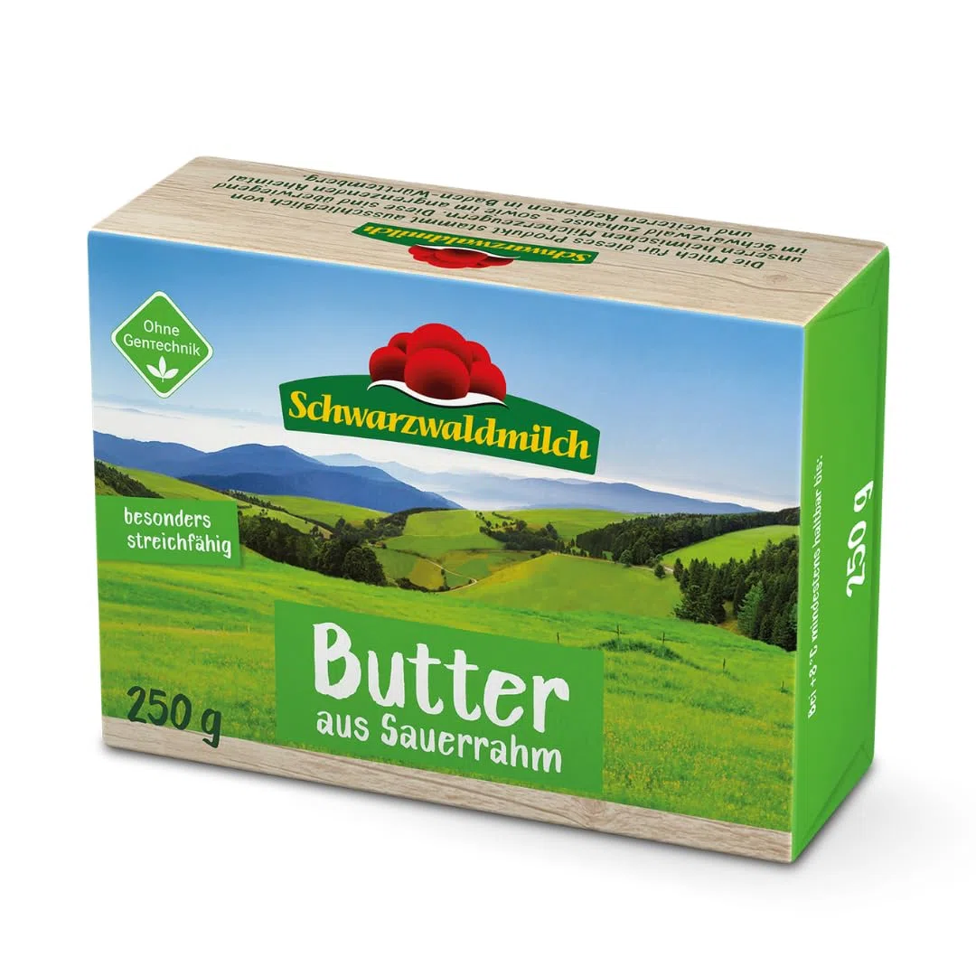 Schwarzwaldmilch Sauerrahmbutter 250 g - Frische Butter aus dem Schwarzwald, cremig & aromatisch, ideal zum Backen & Streichen, 4 Packungen á 250 g