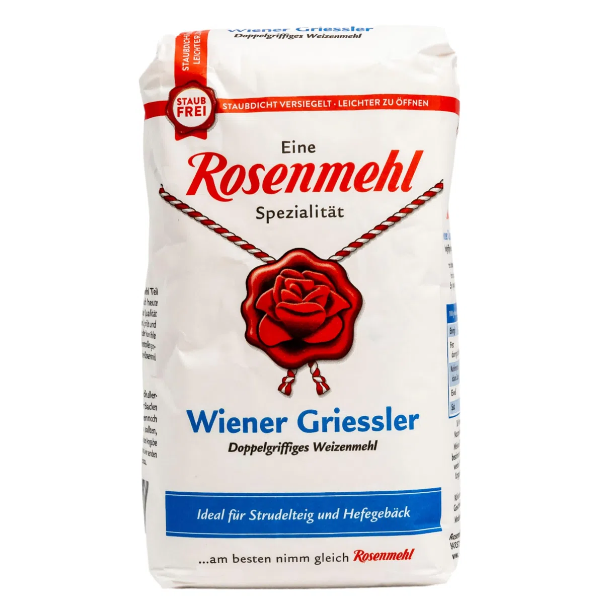Rosenmehl - 5er Set Premium Wiener Griessler Doppelgriffiges Weizenmehl 1000 g - Ideal für Strudelteig und Hefegebäck - Feinkörnig dank besonderem Mahlverfahren - Mehl für elastische Teige