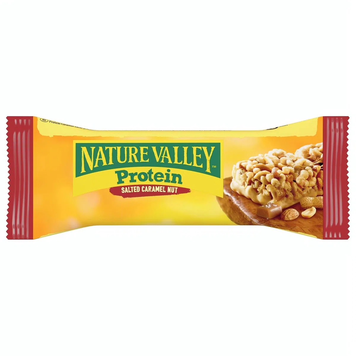 Nature Valley Protein-Riegel Salted Caramel Nut, Eiweißriegel mit Erdnüssen & Mandeln, gesalzenem Karamell, Snack für unterwegs, gesundes Pausenbrot, glutenfrei, 8er Pack, 32 Riegel (MHD 24.05.2026)