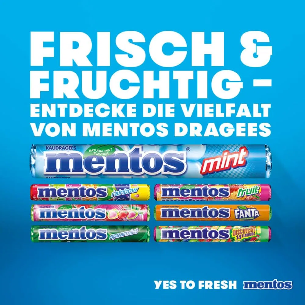 Mentos Kaubonbons Spearmint, Dragees mit Spearmint-Geschmack für frischen Atem, Multipack, Bonbon Vorrats-Packung (40 Rollen), vegan
