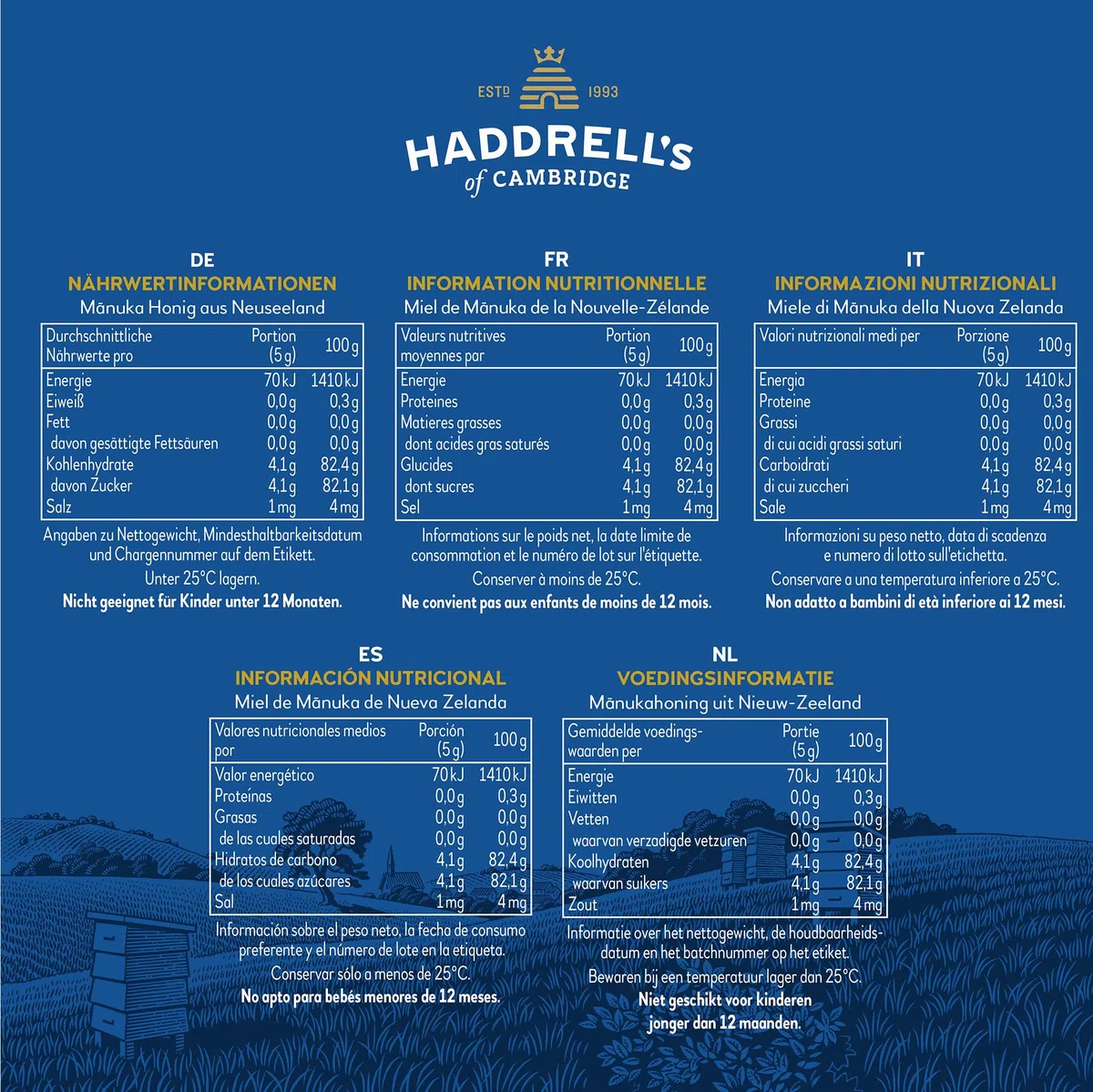 Haddrell's of Cambridge | Manuka Honig MGO 400+ (UMF 13+) | Großpackung | 1000g