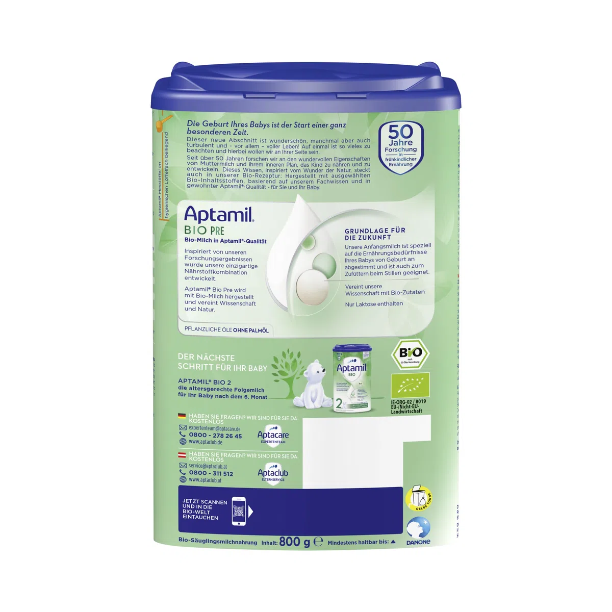 Aptamil Bio Pre – Anfangsmilch von Geburt an – Pflanzliche Öle ohne Palmöl – 1 x 800 g