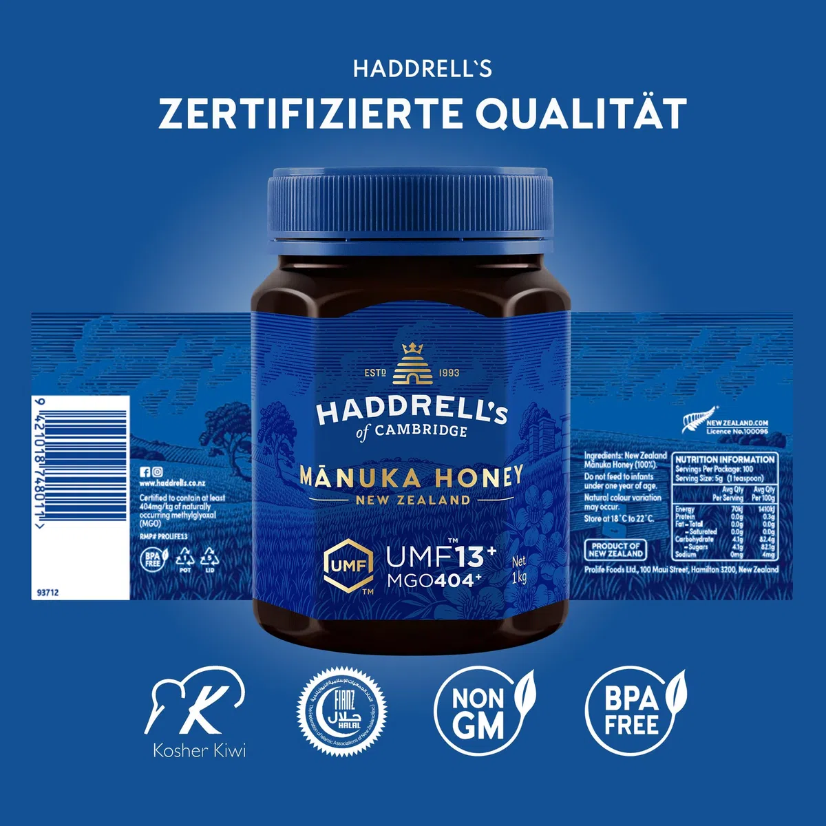 Haddrell's of Cambridge | Manuka Honig MGO 400+ (UMF 13+) | Großpackung | 1000g