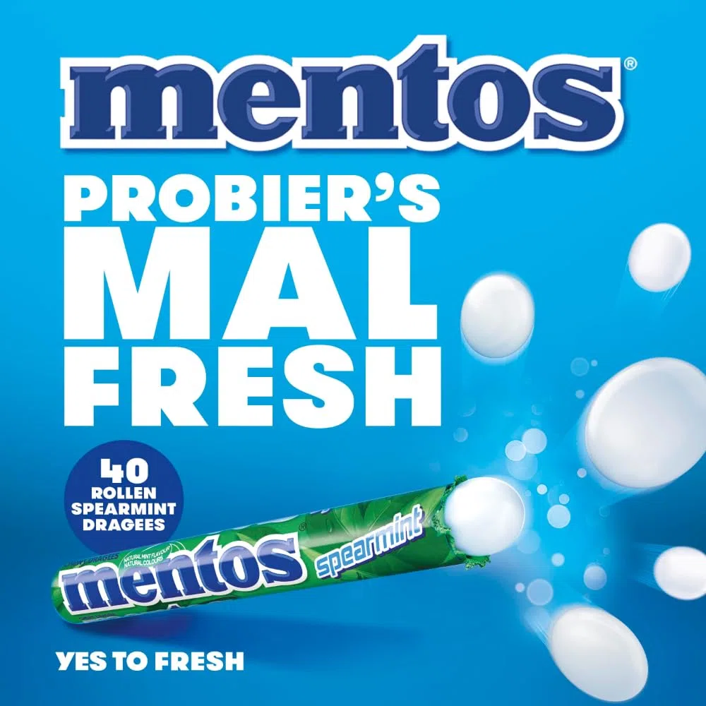 Mentos Kaubonbons Spearmint, Dragees mit Spearmint-Geschmack für frischen Atem, Multipack, Bonbon Vorrats-Packung (40 Rollen), vegan