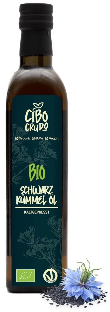 Schwarzkümmelöl Bio Kaltgepresst - 500 ml. Nigella Schwarzkümmelöl Reich an Omega-6 und Omega-9 Kümmelöl für kalte Gerichte, Salate & vegane Küche. Black Seed Oil.