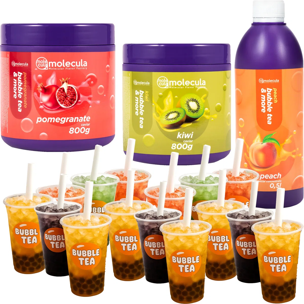 Bubble Tea Perlen Popping Boba | Bubble Tea Set - Kiwi und Granatapfel, Pfirsichsirup, Tassen und Strohhalme