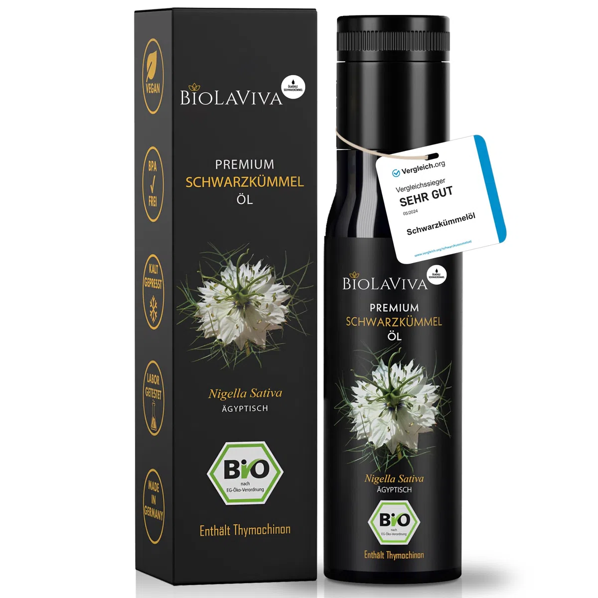 Premium BIO Schwarzkümmelöl – kaltgepresst & ungefiltert – hoher Thymochinongehalt - 100% Nigella sativa aus Ägypten – laborgeprüft & lichtgeschützt im Miron Violettglas (1x100 ml)