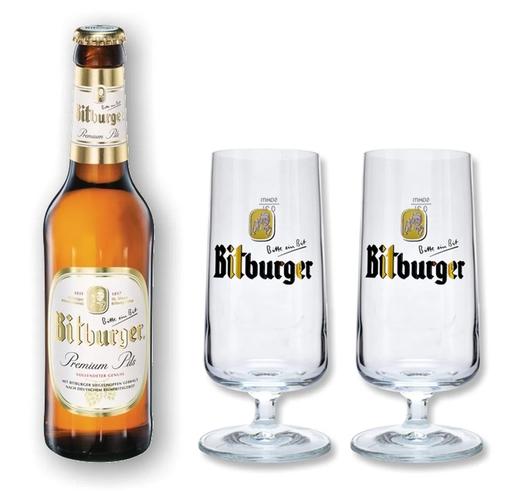 Bitburger Pils 0,33l mit 2 original Pokal Gläsern in Geschenkkarton