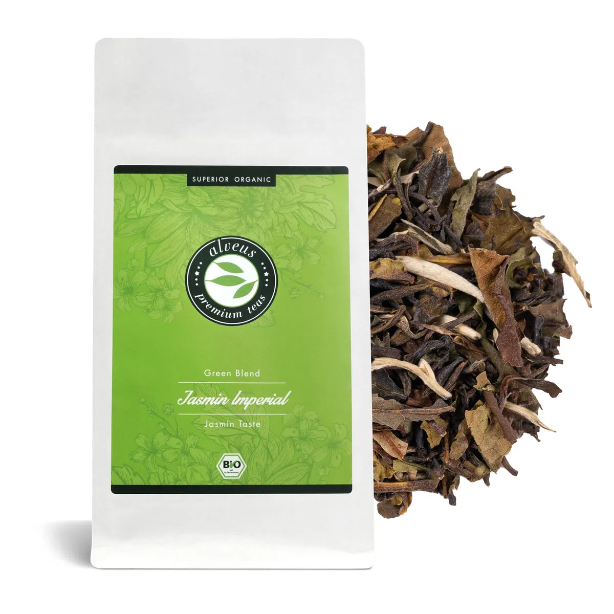 "Jasmin Imperial" Jasmintee Lose Bio Völlig Neu Erfunden, 4 Premium Grüne und Weiße Tees, Ohne Aroma Zusatz, 100 Gramm (ca. 40 Tassen) von alveus