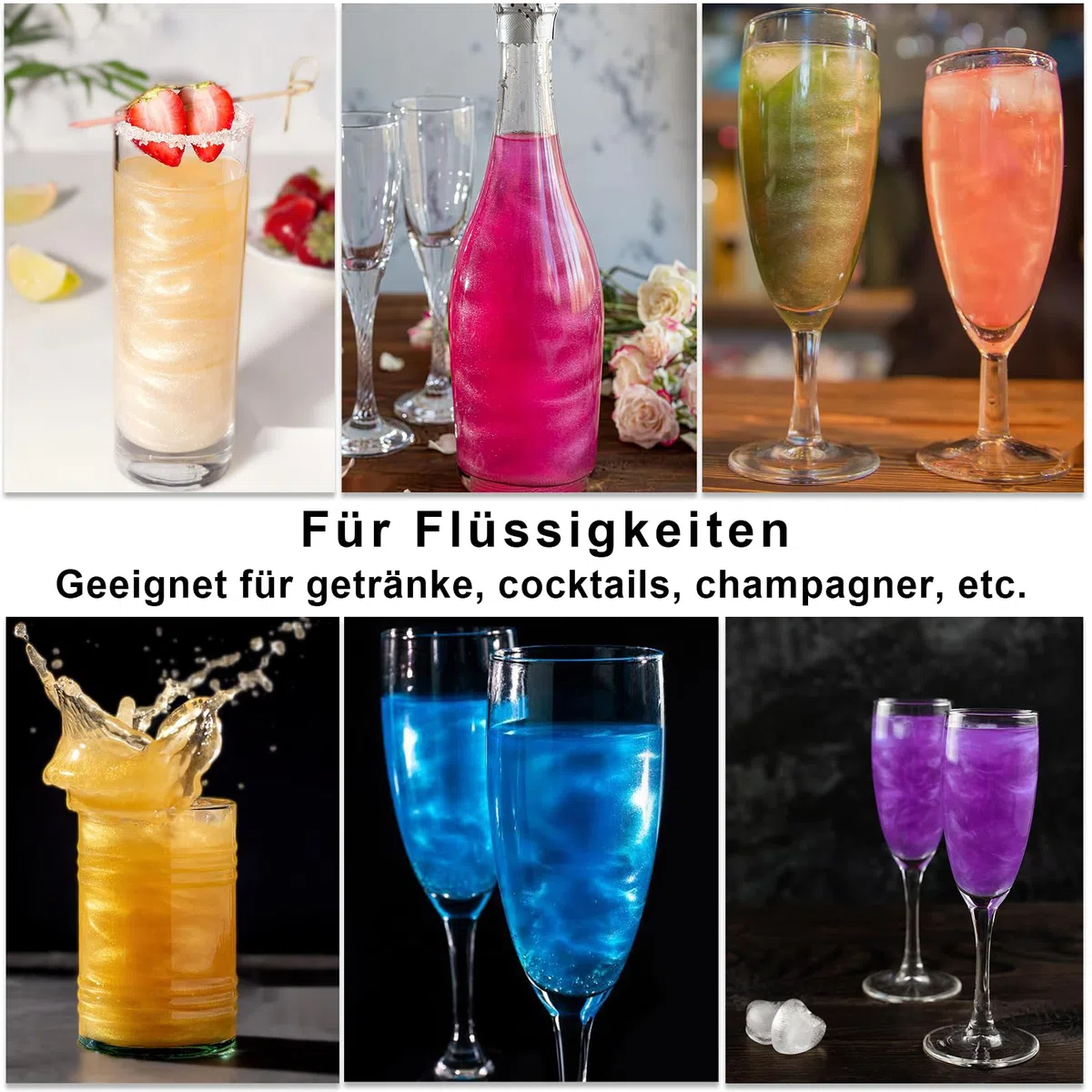 Essbares Glitzer Set - 12 Farben Glitzerpulver für Getränke, Geschmacksneutrales Lebensmittelfarbe Pulver, Glitzerpuder für Schokolade, Kuchen, Fondant, Drinks, Flüssigkeiten- 3g