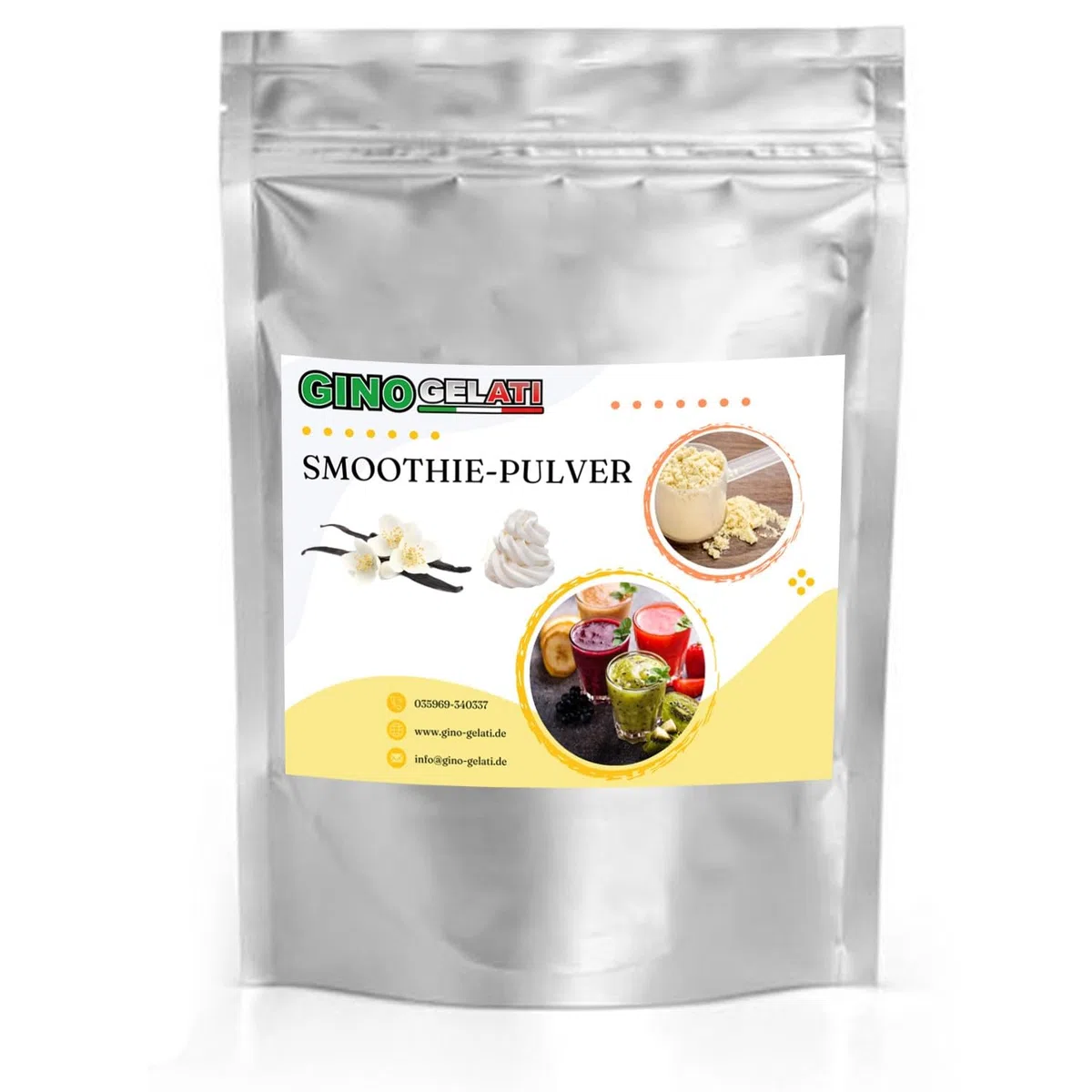 Gino Gelati Vanille Smoothie Pulver, verschiedene Varianten und Geschmäcke verfügbar, schnelle und einfache Zubereitung, Vegan, Made in Germany, BPA-frei (10 Kg, Vanille Sahne)