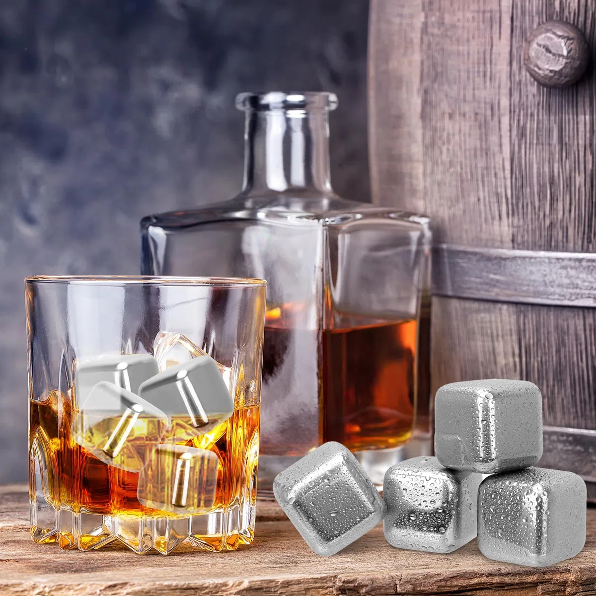 Eiswürfel Edelstahl 6 Stück Wiederverwendbar Whisky Steine aus Metall für Cocktails Wein Getränkesaft oder Limonade 27x27 mm