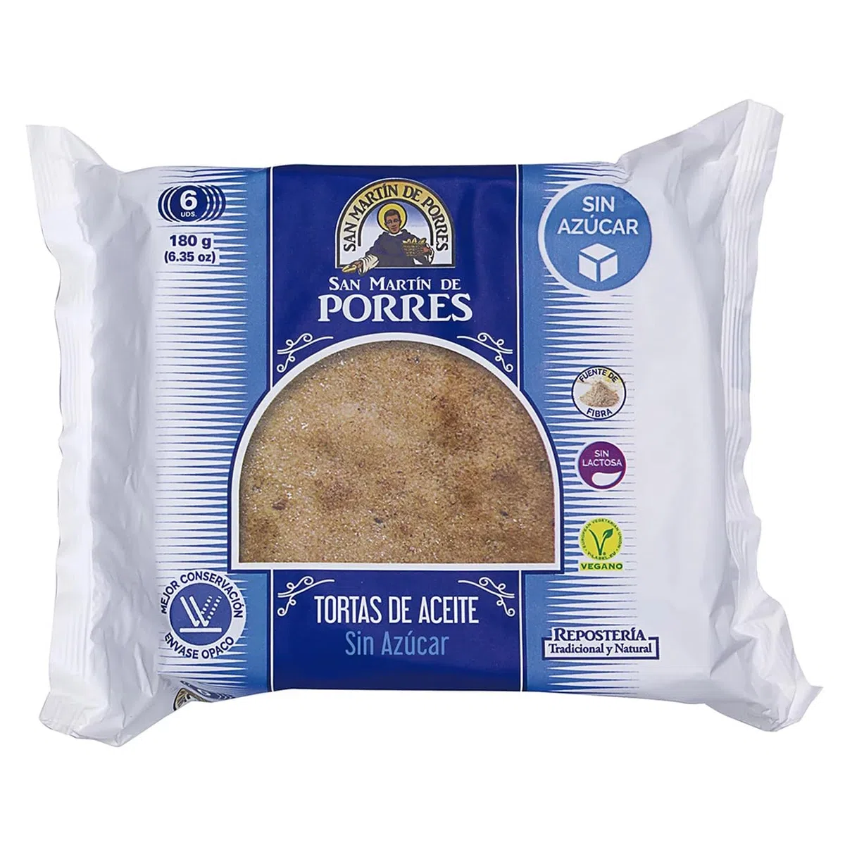 SAN MARTÍN DE PORRES Olivenöl-Kuchen ohne Zuckerzusatz 6 Stück, 180 g. 3er Pack
