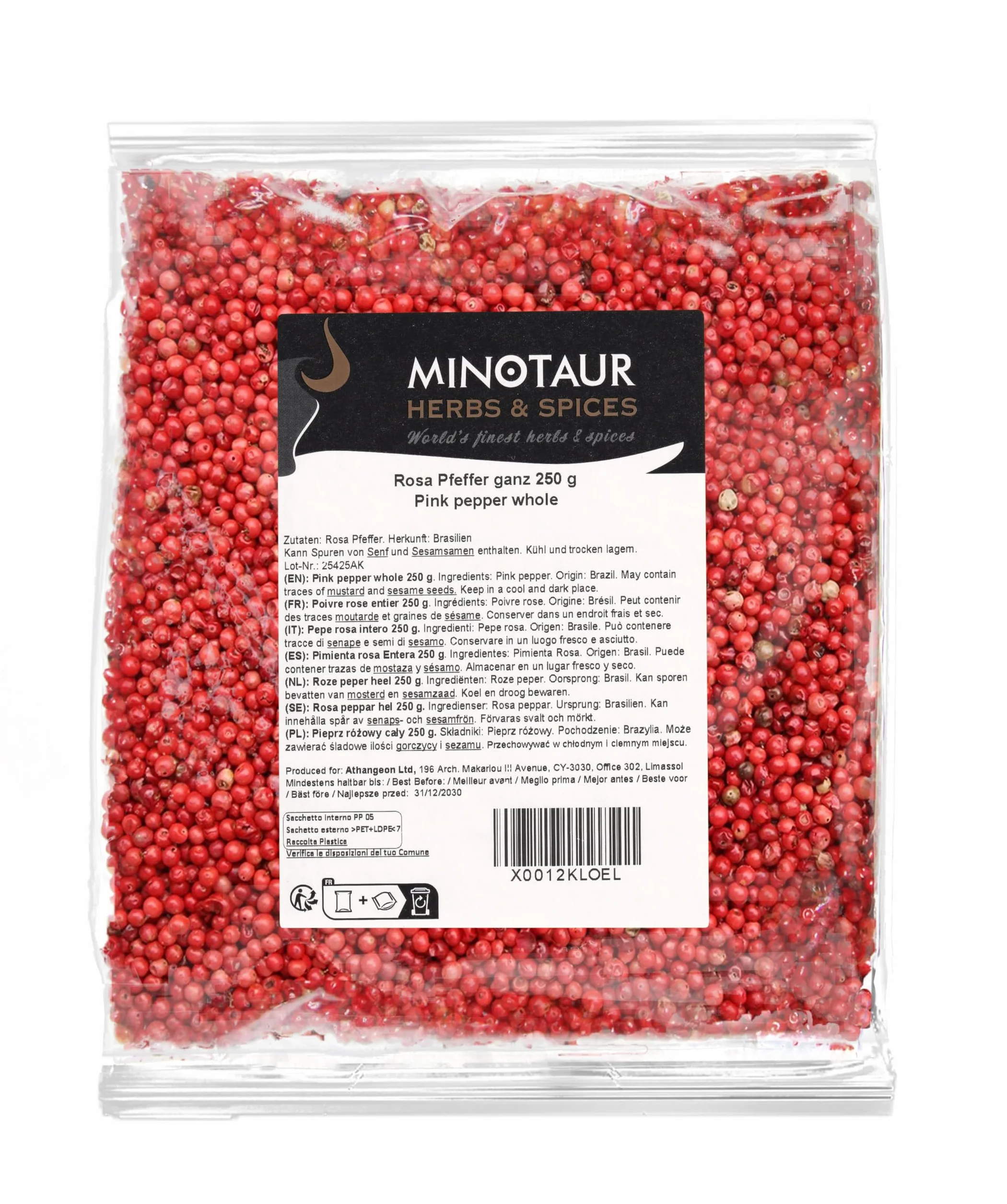 Minotaur Spices | Rosa Pfeffer ganz, 2 x 250g (500g) Pfefferkörner rosa Beeren