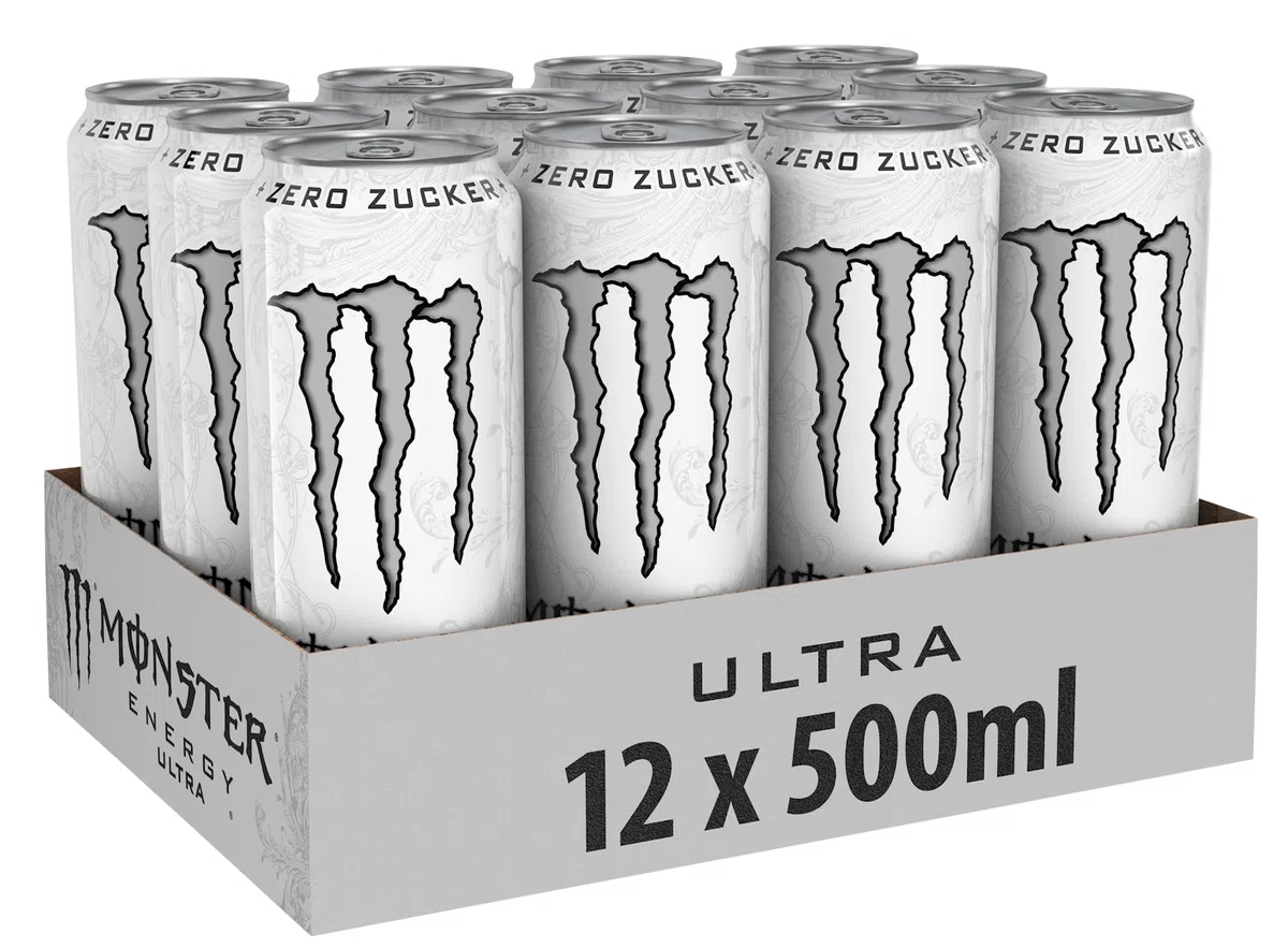 Monster Energy Ultra White - koffeinhaltiger Energy Drink mit sanftem Zitrus-Geschmack - ohne Zucker und ohne Kalorien - in praktischen Einweg Dosen (12 x 500 ml)