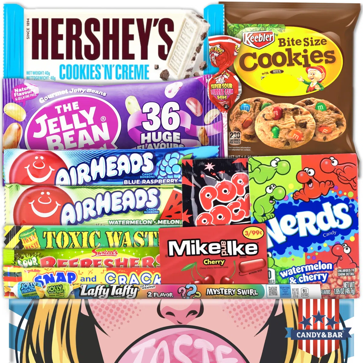 Prime USA Box – USA Candy Mix Geschenkbox | Auswahl bekannter US-Marken | Süßigkeiten Box für Kinder & Erwachsene | Perfekt für WM-, Film- & Partyabende | Candy & Bar®
