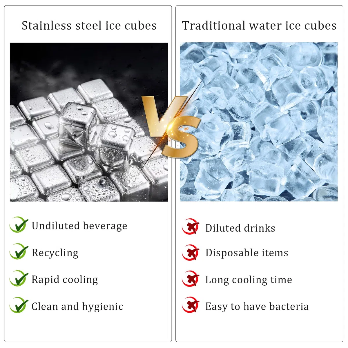 16 Stück Edelstahl Eiswürfel mit 1Pcs Clips Whisky Steine Set 304 Wiederverwendbar Whiskystein Eingefroren Eiswürfel Schnelle für Cocktail Wein Wodka Liköre Fruchtsäfte Limonade(2,5 * 2,5cm)