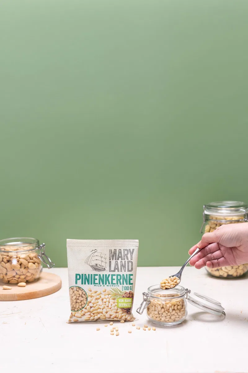 Maryland Pinienkerne 100g Beutel 16er Pack – Pinienkerne naturbelassen, vegan, frei von künstlichen Aromen, ohne Zusatzstoffe – Im kompakten Format genießen (16 x 100g)