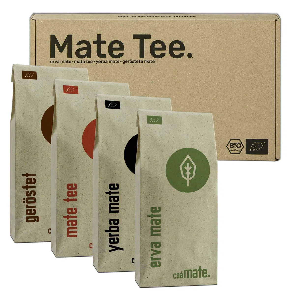 Mate Tee Probierset ● 4 Bio Matesorten ● je 100g Erva Mate + Yerba Mate + grüner Matetee + gerösteter Matetee