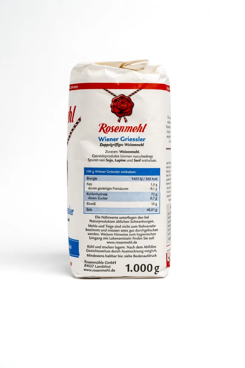 Rosenmehl - 5er Set Premium Wiener Griessler Doppelgriffiges Weizenmehl 1000 g - Ideal für Strudelteig und Hefegebäck - Feinkörnig dank besonderem Mahlverfahren - Mehl für elastische Teige