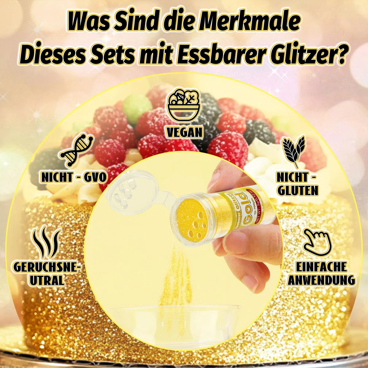 Essbarer Glitzer - 7 Lebendige Lebensmittelfarbe Pulver (je 3g), Geschmacksneutrales Glitzer Essbar, Edible Glitter for Drinks, Glitzerpulver für Kuchen, Macarons, Krapfen, Fondant, Cupcake
