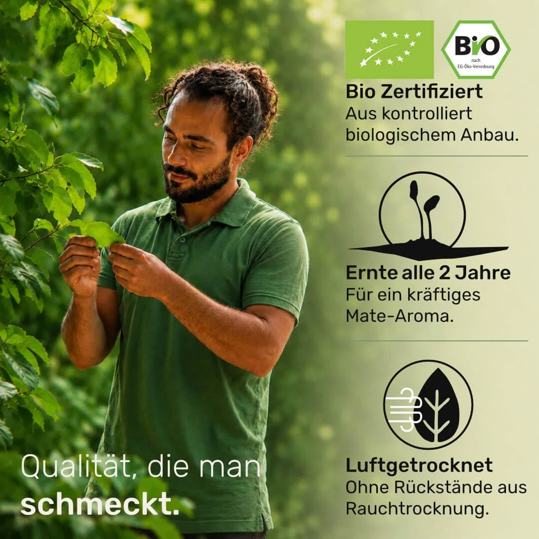 Bio Mate Tee 1Kg Mateblätter pur frisch & grün fair, ökologisch & luftgetrocknet organic Yerba Mate kontrolliert, zertifiziert & abgefüllt in Deutschland