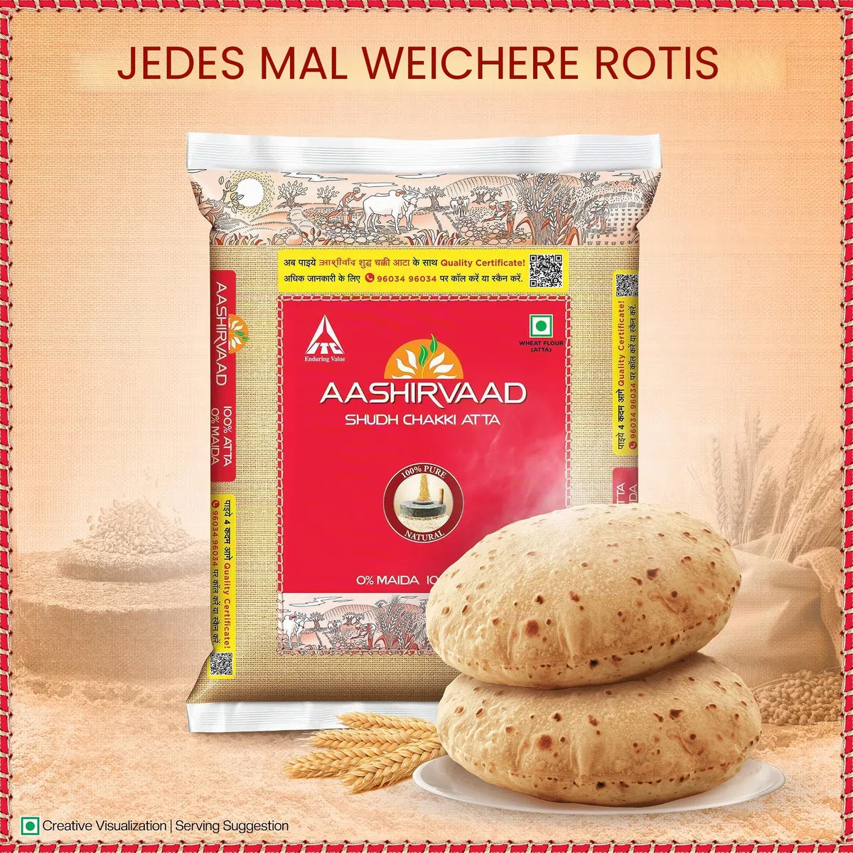 Great Bazaar Swad Chapatti Ashirwad Atta, 10 kg