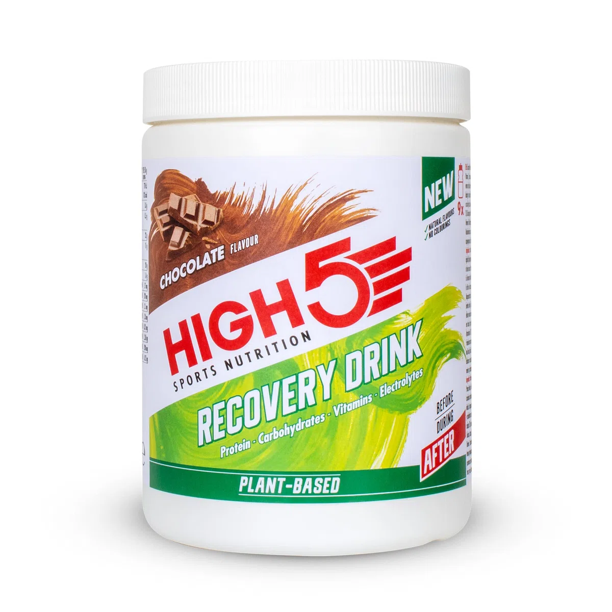 HIGH5 Recovery Drink - Protein Pulver (Whey Protein) & Kohlenhydrate Pulver für Muskelaufbau - Elektrolyt Pulver für Hydration & Regeneration - Post Workout Shake (Pflanzliche Schokolade, 450g, 9x)