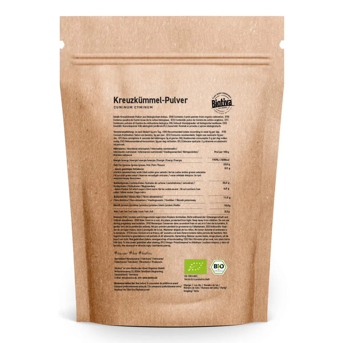 Kreuzkümmel Bio gemahlen 100g - Kumin - oder Cuminpulver - Top Qualität - Abgepackt und kontrolliert in Deutschland - Biotiva