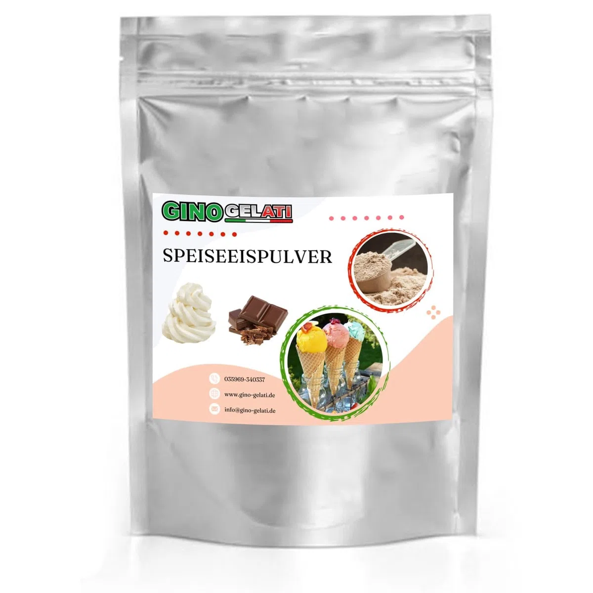 Gino Gelati Eis Speiseeis Pulver mit Schokoladengeschmack, verschiedene Geschmackssorten, Schokoladeneis selber machen, für Gastronomie und private Küche (1 Kg, Stracciatella)