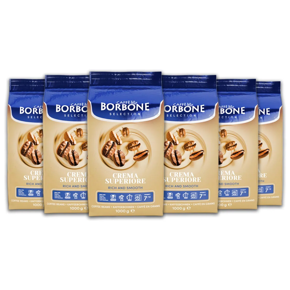 CAFFÈ BORBONE Selection Crema Superiore ganze Kaffeebohnen 6x1000g | Nussig im Geschmack mittlere Röststufe 60% Arabica 40% Rosbusta Bohnen