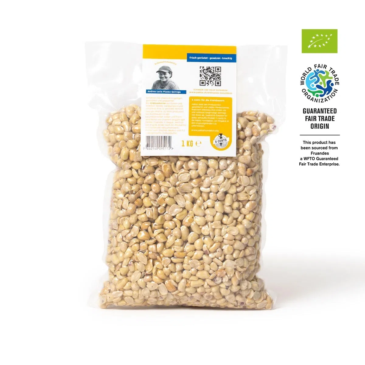 PAKKA - köstlich aromatische Premium Bio Fair Trade Erdnusskerne geröstet gesalzen 1kg, Öko geröstetet Erdnüsse direkt hergestellt und abgefüllt vom Produzenten in Kolumbien, vegan 1000g
