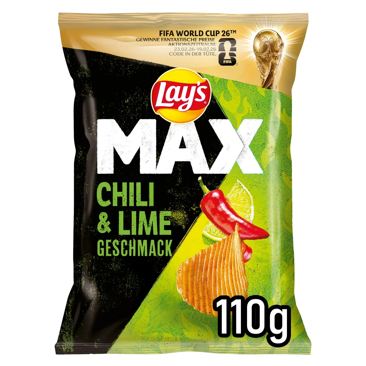 Lay's Max Lay's Max Chili & Lime Geschmack – Knusprige Kartoffelchips für eine gelungene Party (12 x 110 g) (Verpackungsdesign kann abweichen)