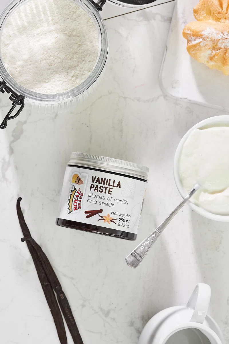 Royal Brand Vanilleschotenpaste Bourbon Vanille Paste 250 g Gourmet Vanille für Köche & Desserts Intensives Vanille Aroma ohne Konservierungsstoffe für köche Paste mit Bourbon-Vanilleextrakt
