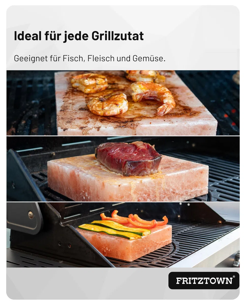 Deluxe Grill Salzstein - 2er Set 20x20x2,5 cm - Feiner Geschmack durch Kristallsalz - Exklusive Geschenkbox inkl. Gebrauchsanweisung