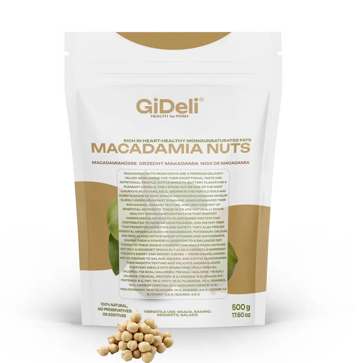 GiDeli Macadamianüsse bruch 500 g - ungesalzen Nüsse in Rohkostqualität - cremig & nussig - reich an einfach ungesättigten Fettsäuren – ideal für Müsli, Patisserie & Foodservice