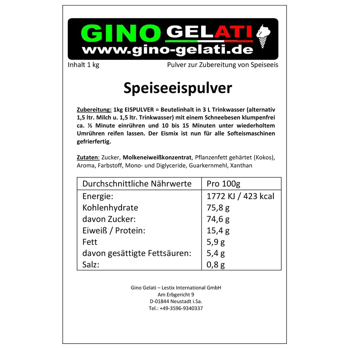 Gino Gelati Eis Speiseeis Pulver mit Schokoladengeschmack, verschiedene Geschmackssorten, Schokoladeneis selber machen, für Gastronomie und private Küche (1 Kg, Stracciatella)