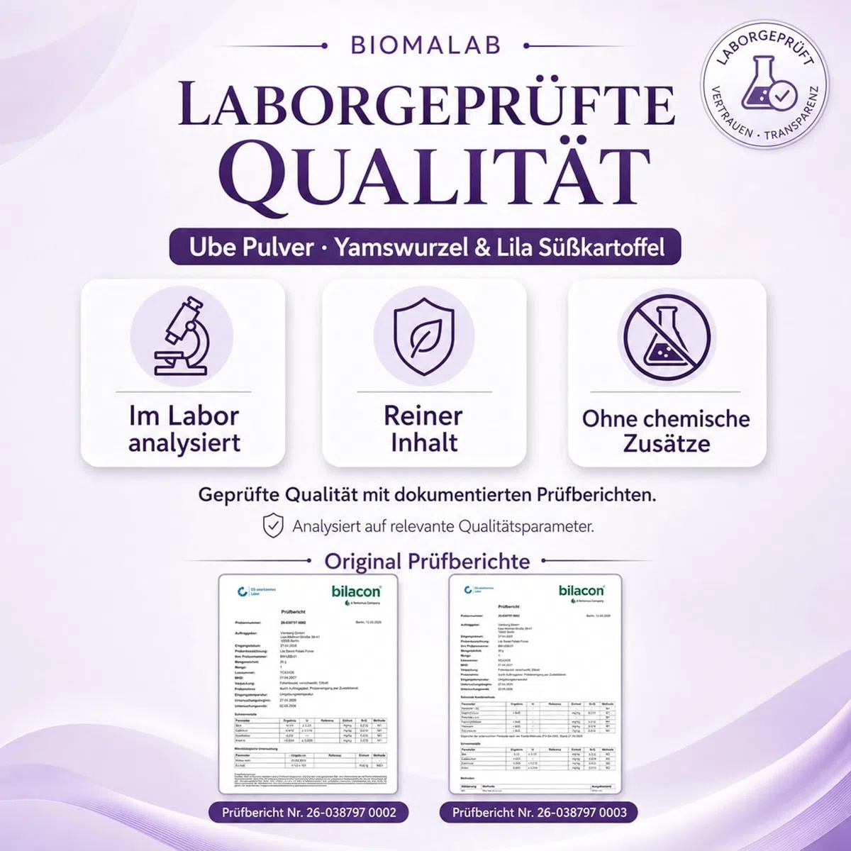 Biomalab Ube Pulver – 100% Natürliche Yamswurzel & Lila Süßkartoffel – Premium Purple Yam Powder – Vegan, Glutenfrei & Ohne Zuckerzusatz – Ideal für Ube Latte, Bubble Tea & Backen (150 g)