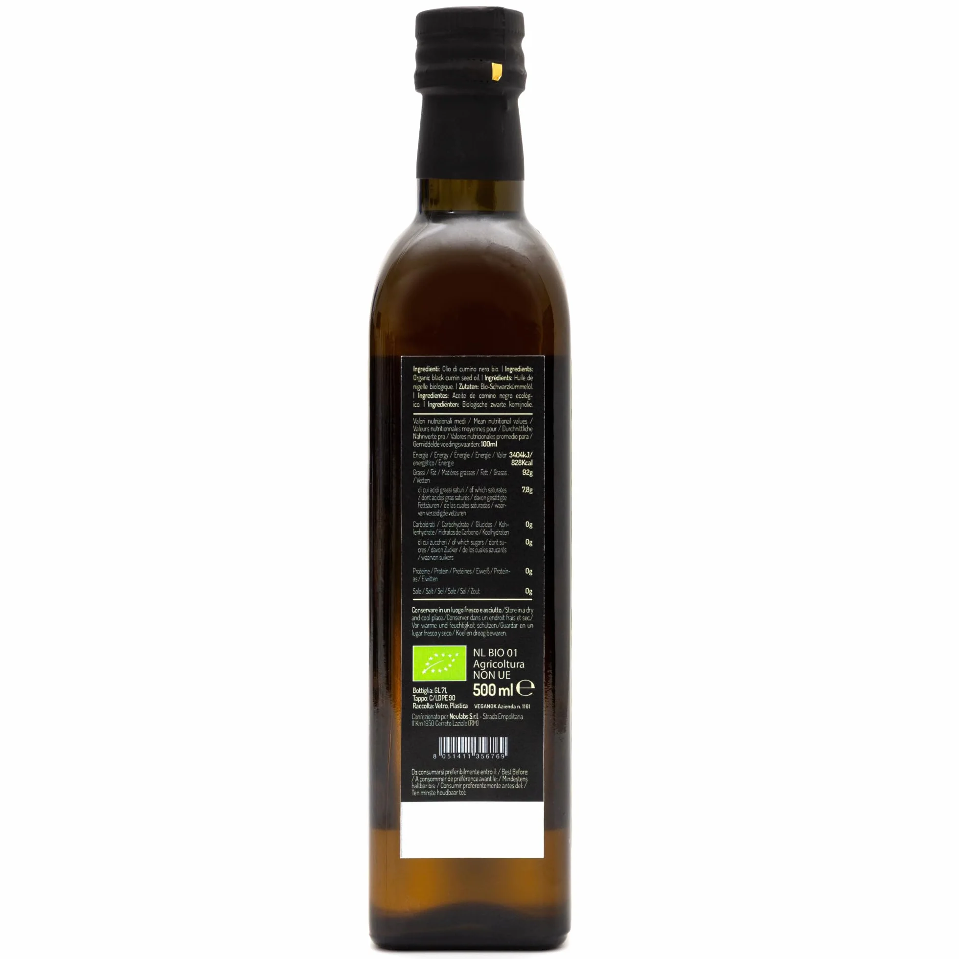 Schwarzkümmelöl Bio Kaltgepresst - 500 ml. Nigella Schwarzkümmelöl Reich an Omega-6 und Omega-9 Kümmelöl für kalte Gerichte, Salate & vegane Küche. Black Seed Oil.