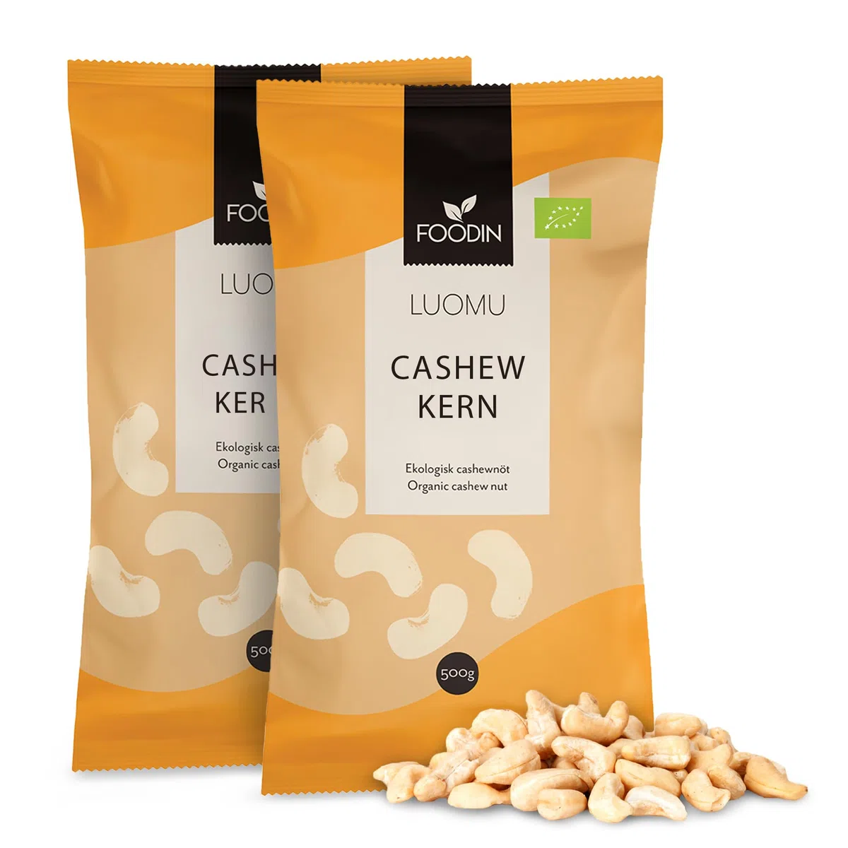 FOODIN Cashewnüsse Bio, 2x500g ganze Cashewnüsse, gute Quelle für Eiweiß & ungesättigte Fette, 100% aus biologischem Anbau, glutenfreier und veganer Snack, (2x500g)