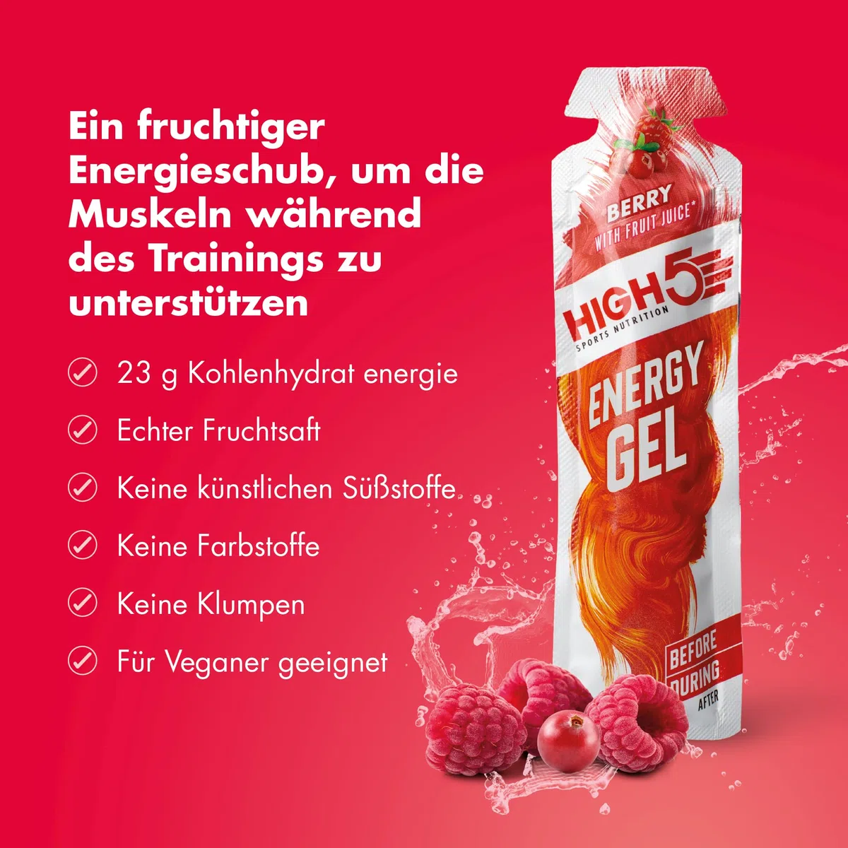 HIGH5 Energy Gels - Schnelle Energiezufuhr mit Sport Gel für Spitzenleistung - Mit natürlichem Fruchtsaft, koffeinfrei - Energie Gel für Laufen, Running, Radsport, Ausdauer (Beere, 20 x 40g)