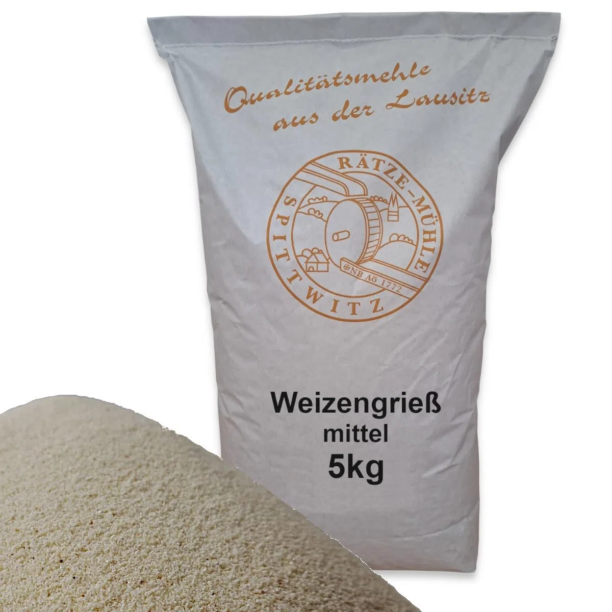 Weizengrieß mittel 5kg frisch aus der Rätze-Mühle 100% naturbelassen aus regionalen Weichweizen