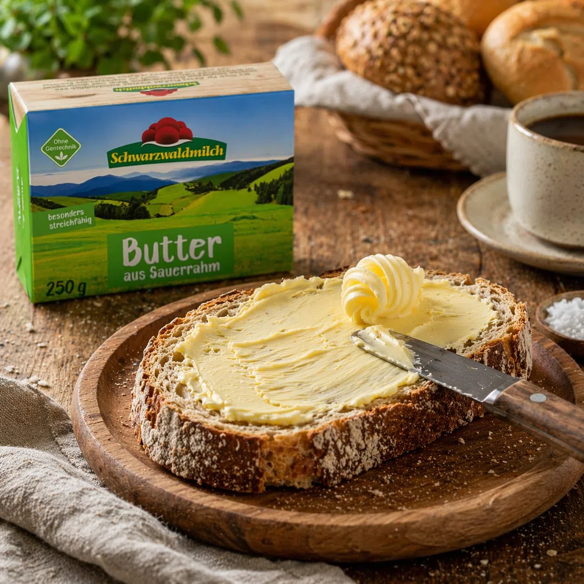 Schwarzwaldmilch Sauerrahmbutter 250 g - Frische Butter aus dem Schwarzwald, cremig & aromatisch, ideal zum Backen & Streichen, 4 Packungen á 250 g