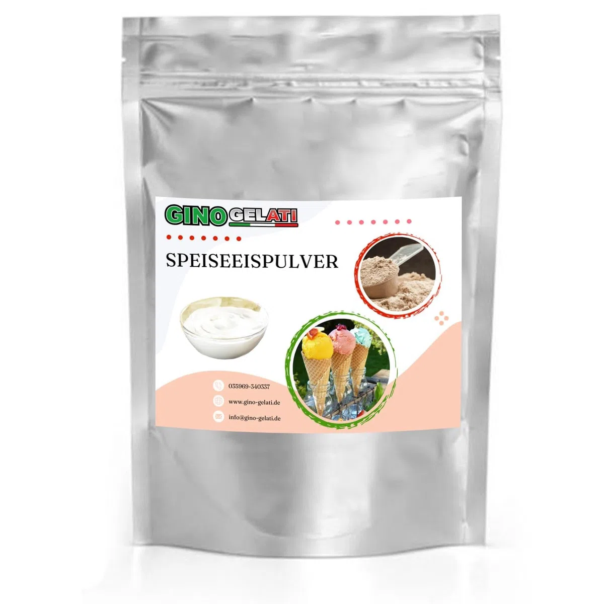 Gino Gelati Eis Speiseeis Pulver, vielfältige Geschmacksrichtungen, schnelle und einfache Zubereitung, Herstellung mit und ohne Maschine, natürliche Farbstoffe (1 Kg, Mascarpone)