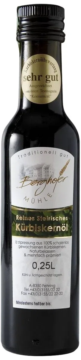 Berghofer Mühle Reines Steirisches Kürbiskernöl, 1er Pack (1 x 250 ml)