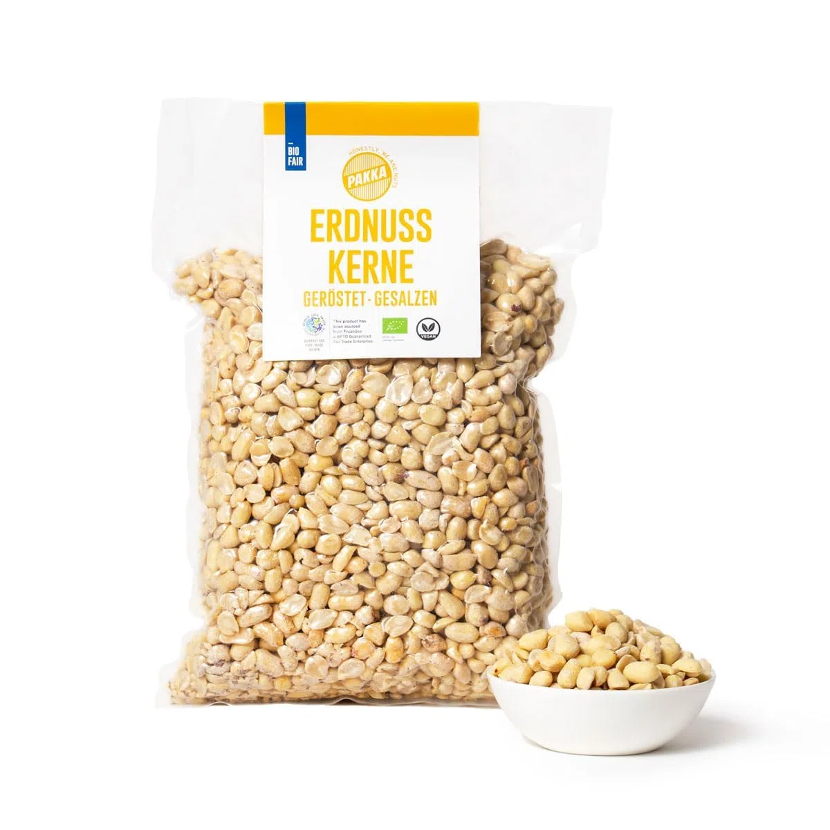 PAKKA - köstlich aromatische Premium Bio Fair Trade Erdnusskerne geröstet gesalzen 1kg, Öko geröstetet Erdnüsse direkt hergestellt und abgefüllt vom Produzenten in Kolumbien, vegan 1000g