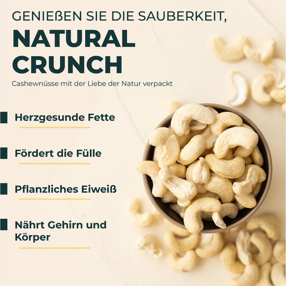 FOODIN Cashewnüsse Bio, 2x500g ganze Cashewnüsse, gute Quelle für Eiweiß & ungesättigte Fette, 100% aus biologischem Anbau, glutenfreier und veganer Snack, (2x500g)