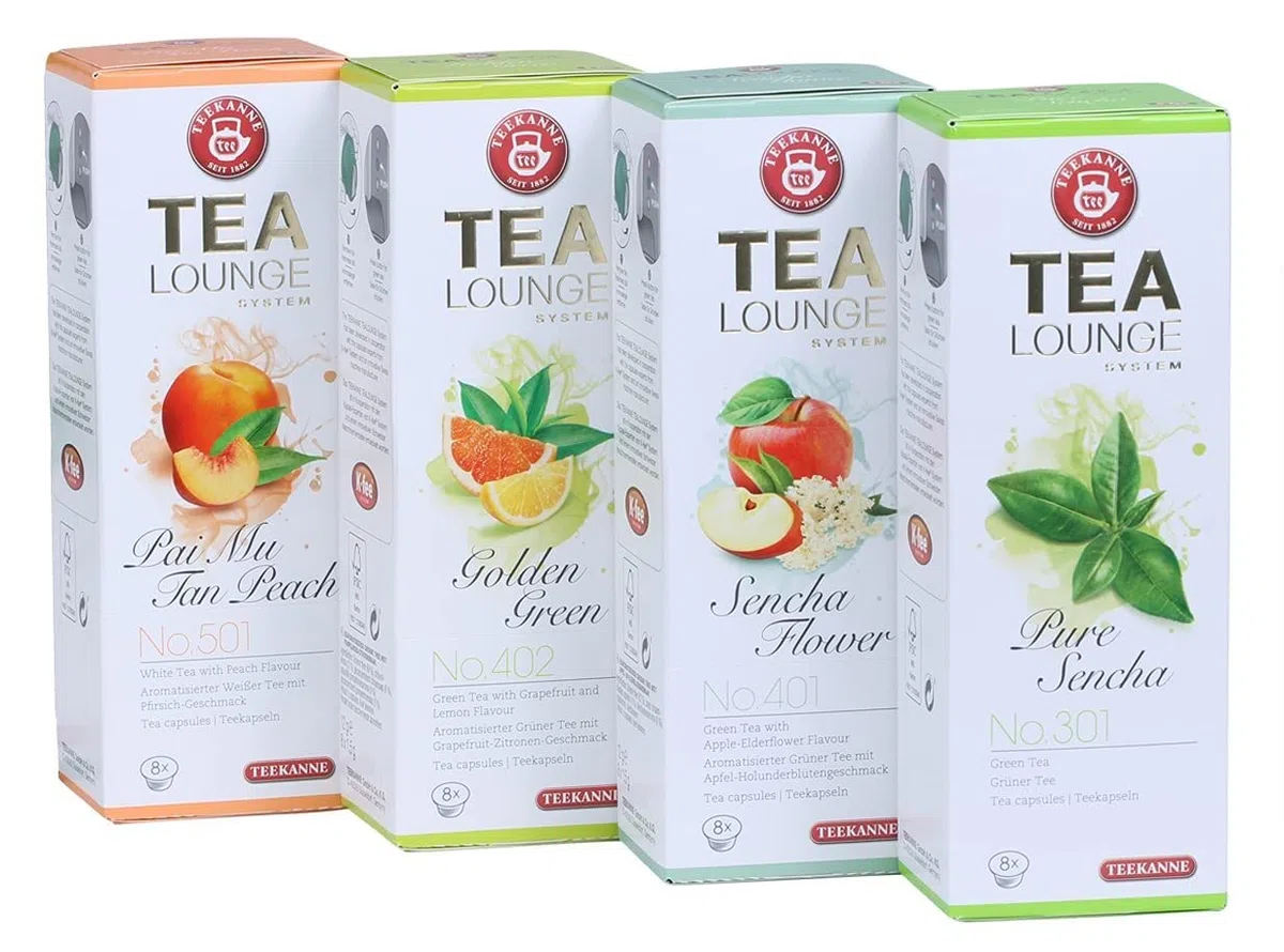 Teekanne Tealounge Kapseln - Grüner Tee Sortiment mit 4 Sorten (32 Kapseln)
