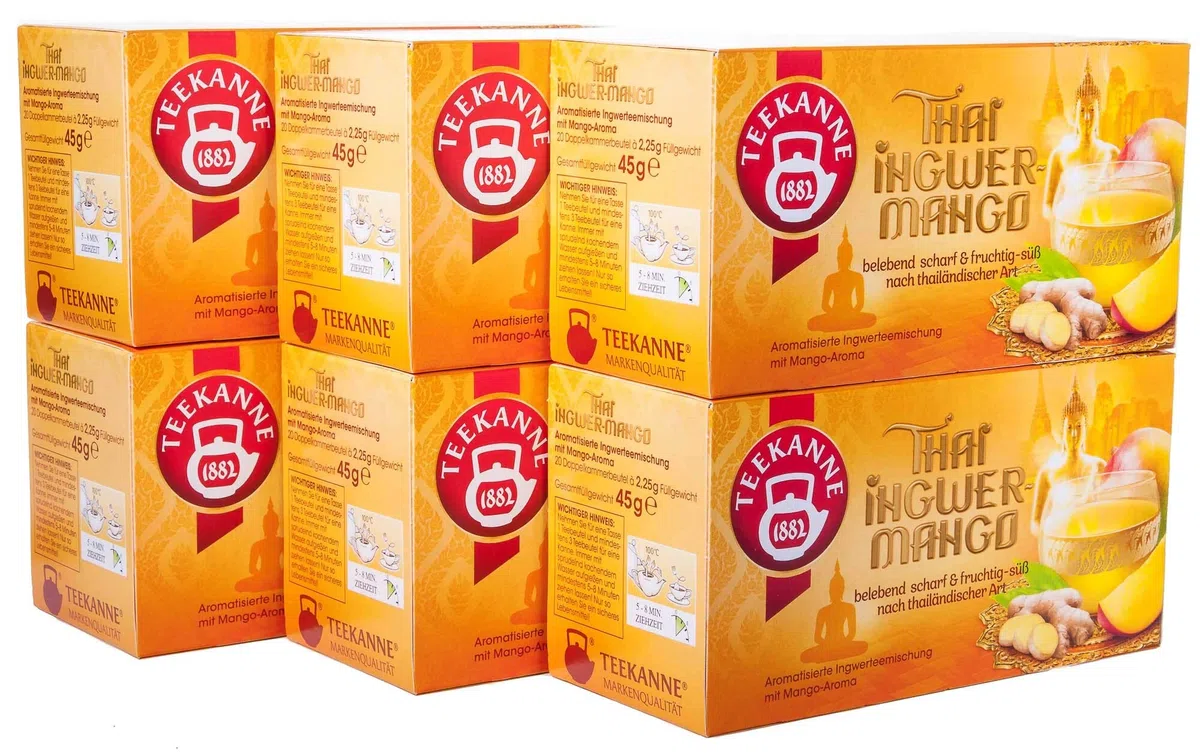 Teekanne Thai Ingwer-Mango, 12er Pack (12 x 20 Teebeutel), 12 x 45 g