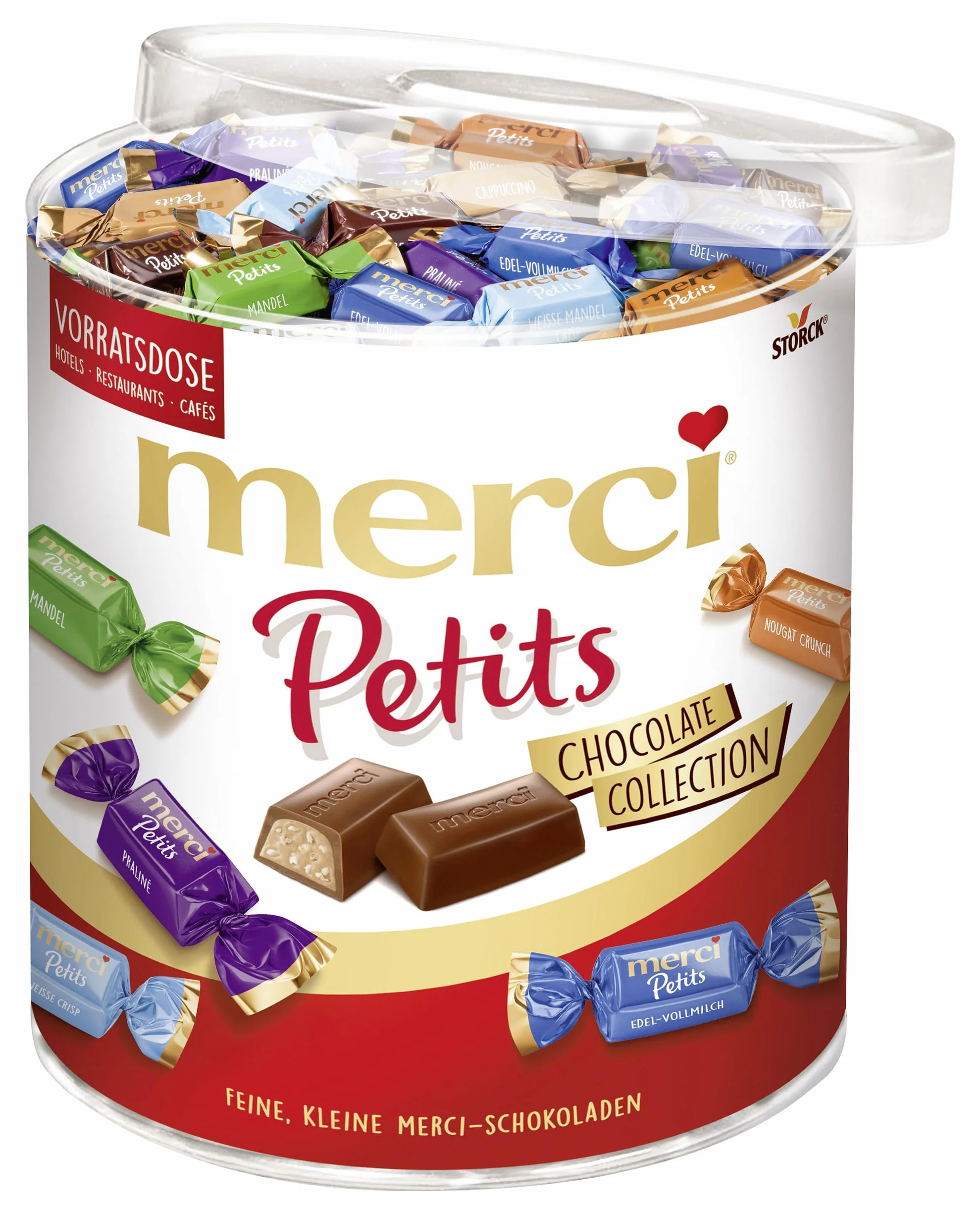 merci Petits Chocolate Collection in der Runddose – Feine Pralinen in 7 köstlichen Sorten - kleines Dankeschön für jedermann – (1 x 1kggeschenkdose)